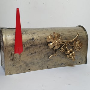 Hand Painted Mailbox Post Mount,Handmade Forged Steel Grape,Artist Mailbox,MetalArtGallery,Flowers letterbox,Gold Mailbox