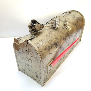 Hand Painted Mailbox Post Mount,Handmade Forged Steel Rose,Artist Mailbox,MetalArtGallery,Flowers letterbox