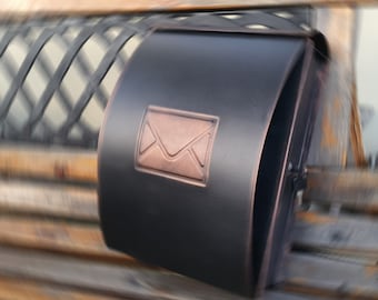 Elegant and Modern Wall Mount Mailbox,Color Black Patinated With Copper ,Locked-Two keys,Tube for the Press,Metal Art