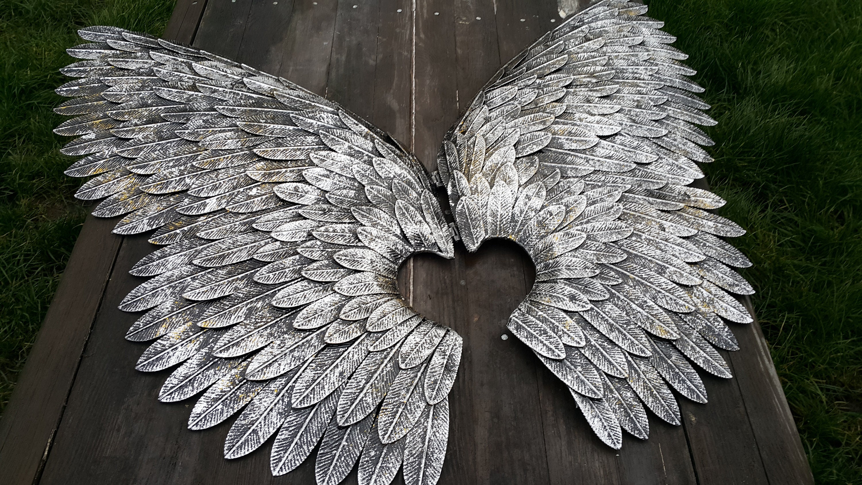 Metal Angel Wings Distressed Wings Cross and Angel Wings