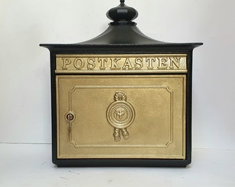 Gold And Black Antique Stunning Royal Mailbox Wall Mount,CAST ALUMINUM,Locked Letterbox,Metal Art Gallery,Briefe,Postkasten