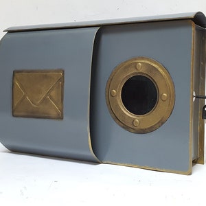 Porthole Viewing Window Elegant and Modern Wall Mount Mailbox,Tube for the Press,Metal Art,Metalwork,MetalArtGallery,Grey Colour