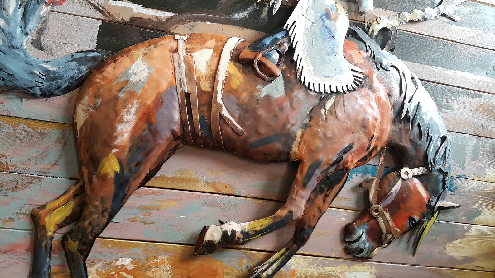 View of Rodeo Cowboy Rustic Wall Decor 3D Metal Wood Wall Art ,metal Art ...