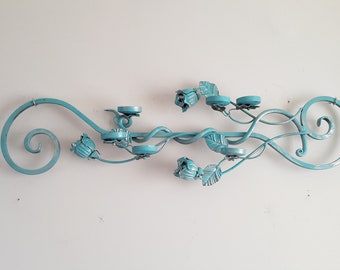 Metal Wall Decor,Candle Holder Hanging  Steel Sculpture,Home/Garden Decor 30"x 12" MetalArtGallery,Color Turquoise,Steel Twig With Roses