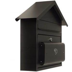 wall-mounted mailbox - door / with space for newspapers,black,locked