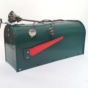 Green Mailbox Post Mount,Handmade Forged Steel Rose,Art Mailbox,MetalArtGallery,Flowers Letterbox,Green Mailbox