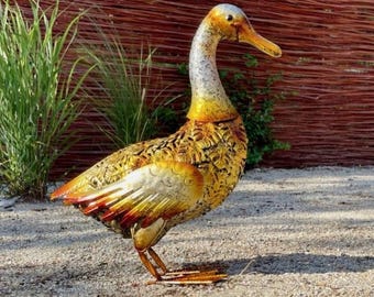 Pato de metal para decoración de jardín/hogar, escultura de metal, figura de pato dorada para decoración de jardín.