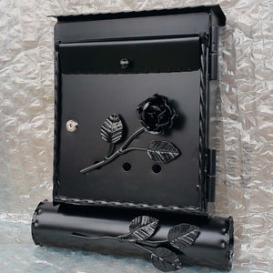 Black Mailbox Wall Mounted,Tube for the Press,Handmade,Forged Steel ,Two Keys,Cute Post Boxes,Craft work,MetalartGallery