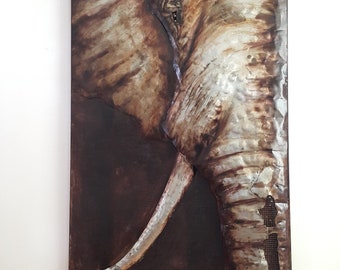 EXCLUSIF ART UNIQUE Elephant Metal 3D Décoration murale, Grand 59 « x30 », MetalArtGallery, Animaux de compagnie africains Peinture, Œuvre d’art, Décor de la chambre à la maison