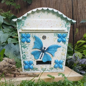 Butterfly on the Meadow,Metal Handmade Mailbox,Wall  Or Door Mounted Letterbox,Hand Painted,Artist Mailbox,MetalArtGallery,Home Decor