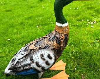 Pato de metal para decoración de jardín o hogar, escultura de metal, casa de campo, barnizado, pájaros de colores, arte en metal