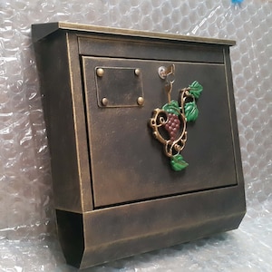 Unique & Individual Post Box,Handmade Bespoke Mail Boxes,Tube for the Press,Two Keys,Forged Element Grape ,Color-mat black+gold
