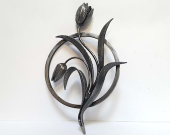 Steel Tulips Flowers,Steel Wall Round Sculpture,Large Heavy Rosette,Metal Art Gallery,Steel Wall Decoration,Hand forged Flower,Craft Work