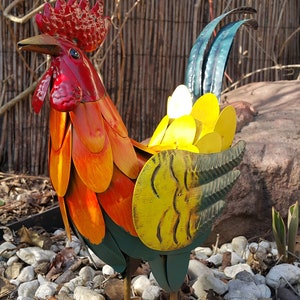 Gallo colorato, statuetta da giardino in metallo Gallo, animali da scultura da giardino