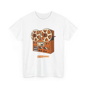 Retro Tape Recorder Tee, Vintage Music Lover Shirt, Perfect for Gifting, Never Forget Band T-Shirt, Unisex Graphic Tee, Casual Everyday Wear