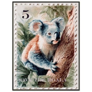 Koala Postage Stamp Framed Poster - Endangered Animals Collection - Eco-Friendly Decor Gift