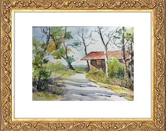 Original watercolor, Nigglheimer Filze, wall art, art, painting, watercolor, landscape, trees, birch