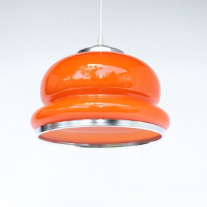 Space age pendant lamp made of orange glass and chrome, 1970s
