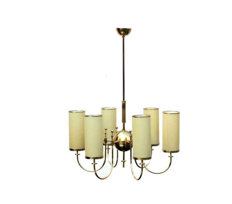 Art Deco Chandelier Ceiling Lamp Brass Opal Glass Image 0