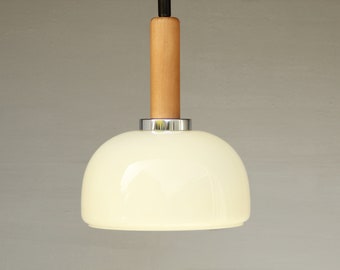 Ivory opal glass and beech wood pendant lamp