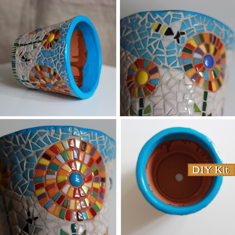 Flower / DIY mosaic kit for adults / Intdoor pot Etsy