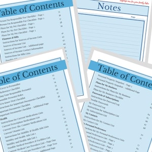 Images of workbook pages in blue, black and white