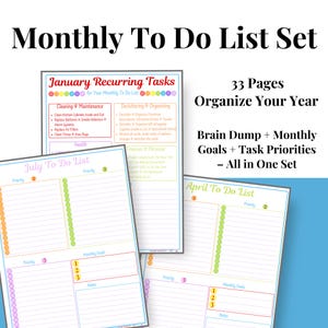 Monthly To-Do List Bundle: Home Organization Planner (PDF Download)