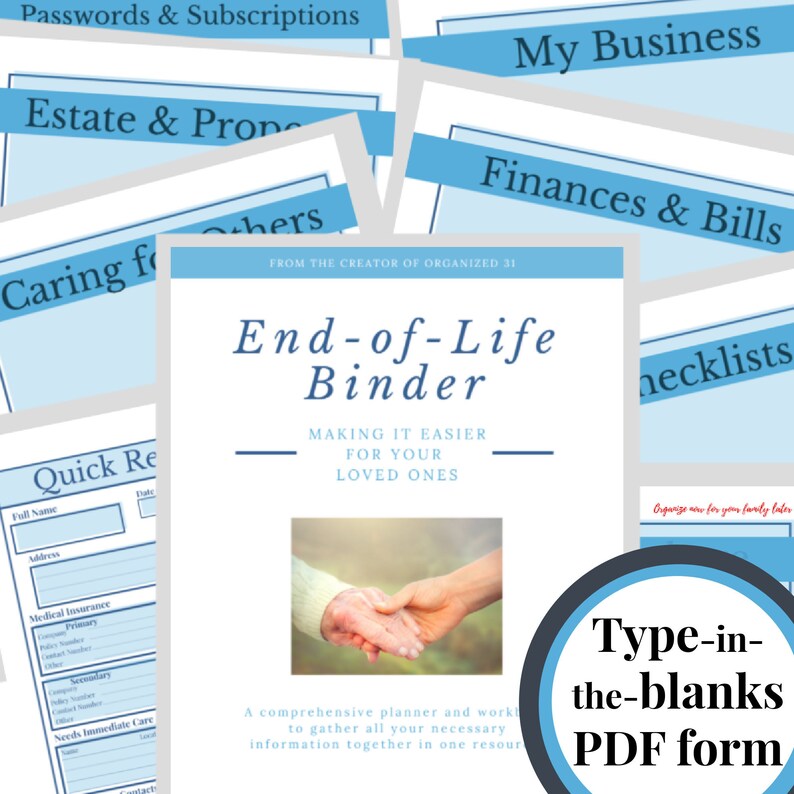 Images of workbook pages in blue, black and white