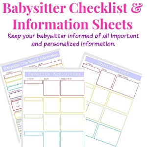 Babysitter Checklist, Child Care Info Sheets & Essential Parent Guide for Organized Babysitting