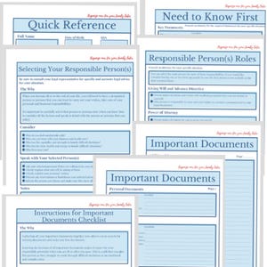 Images of workbook pages in blue, black and white