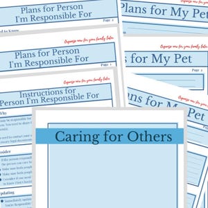 Images of workbook pages in blue, black and white