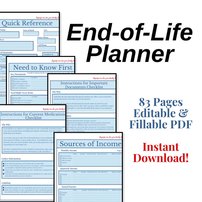 Estate Planning Kit End-of-Life Planner Workbook Fillable PDF| Final Plans Workbook image 3