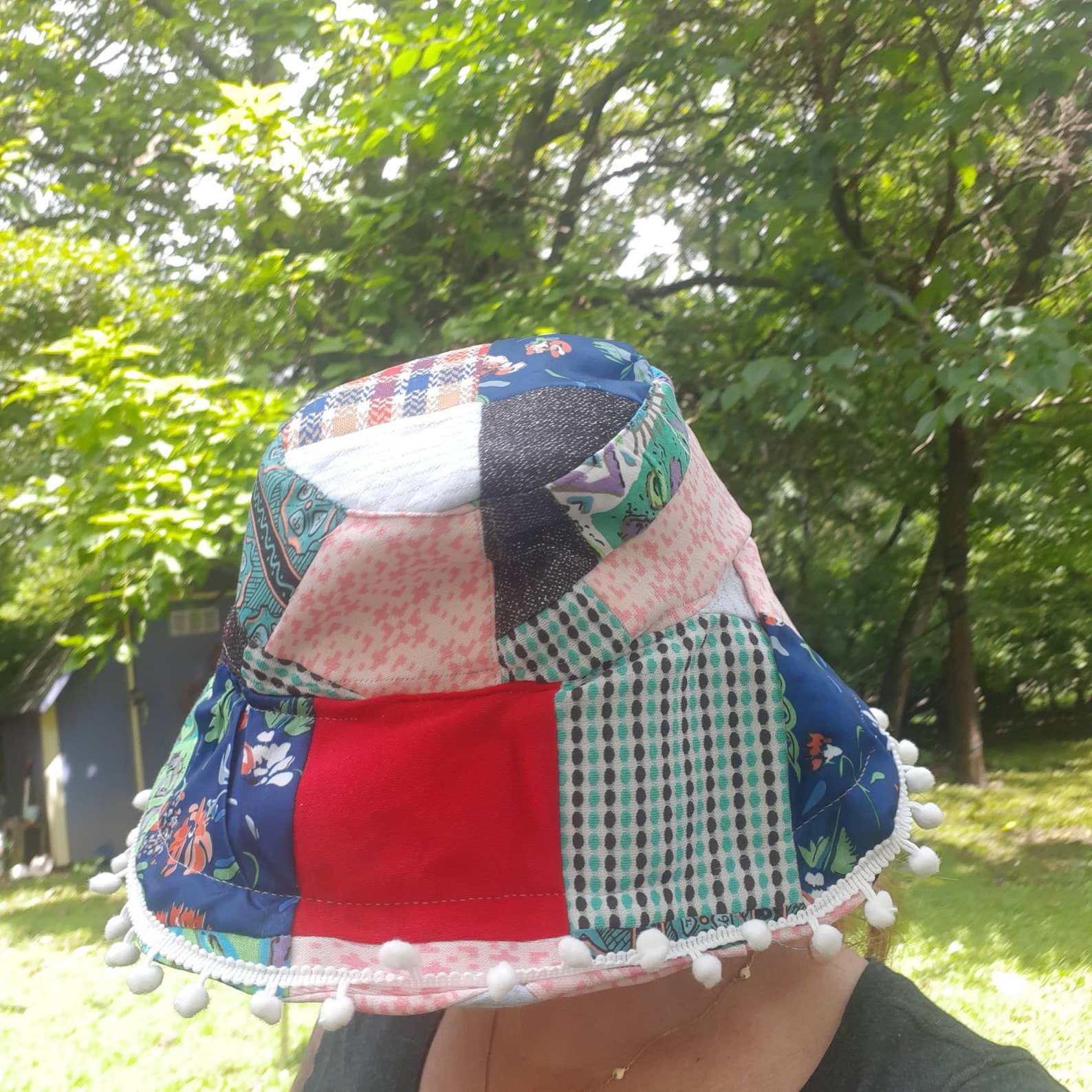 Patchwork Bucket Hat con pompones Etsy