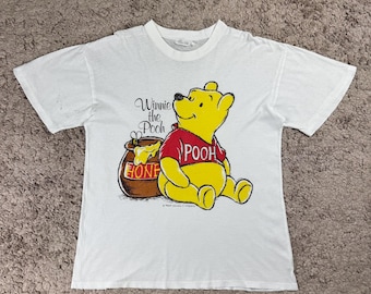 ヴィンテージ風ダメージ加工のくまのプーさんビッグプリントTシャツ サイズL / ディズニー / カートゥーン