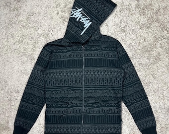 Vintage Stussy Zip up Hoodie Sweatshirt - Mega Mix Design, Size