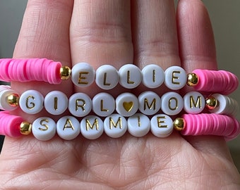 Pulseira Heishi para mãe menina, pulseira com palavras personalizadas, pulseira de pedras preciosas, presente para mãe, pulseira personalizada, presente para mãe girtl, pulseiras com contas