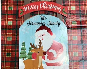Personalized  Family Name Christmas Sled-Shaped Decoration Sign,  Personalized Christmas Decorations, Santa and Snowman Christmas Decor