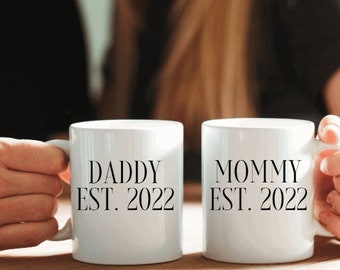Mamma pappa muggar föräldrar presentask set, mamma pappa muggar, presentask för blivande föräldrar, babyshower-idé, bebismeddelande, graviditetsavslöjande