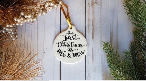 Mr and Mr Mrs and Mrs Mr and Mrs Our first Christmas Personalized gift Custom gift Trio ornament set Newlyweds Gift for them