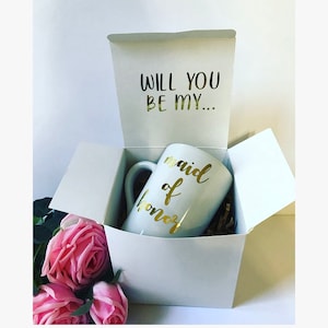 Maid of Honor proposal gift set, bridesmaid mug, will you be my bridesmaid mug, gold bridesmaid coffee mug, bridesmaid proposal box gift set