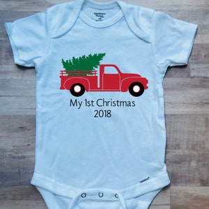 My first christmas boy Onesie® 2019, first christmas , baby first christmas ,red truck with tree, red christmas truck,my first christmas
