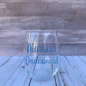 Personalized bridesmaid wine glasses, bridesmaid gift idea, bridesmaid proposal box, gifts for bridal party wine stemless wine tumbler