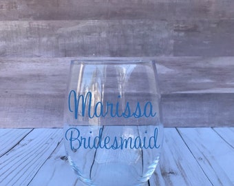 Personalized bridesmaid wine glasses, bridesmaid gift idea, bridesmaid proposal box, gifts for bridal party wine stemless wine tumbler