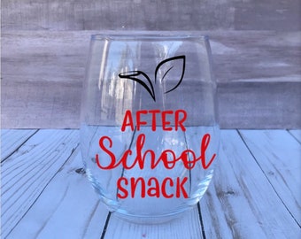 Dopo scuola Snack vetro di vino per insegnante, fine dell'anno insegnante regalo, insegnante apprezzamento, regalo dell'allievo al Maestro, torna a scuola regalo