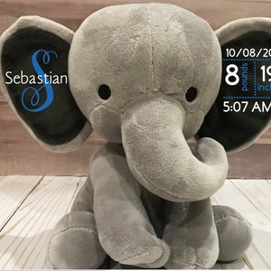 Baby Boy Birth Stat Elephant, Birth Announcement Elephant, Personalized Elephant, Birth Stat Stuffed Elephant, Newborn Keepsake Elephant