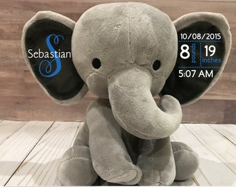 Baby Boy Birth Stat Elephant, Birth Announcement Elephant, Personalized Elephant, Birth Stat Stuffed Elephant, Newborn Keepsake Elephant