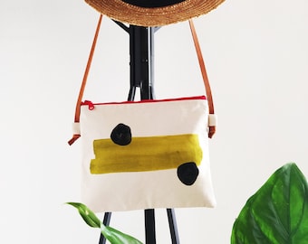 Lime Green Canvas Crossbody Bag, Hand Painted Shoulder Bag, Adjustable Messenger Purse, Modern Handmade Handbag, Gift for Her