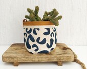 Modern Fabric Basket, Hand Printed Indoor Planter, Canvas Pot Plant cover, Round Indoor Planter, Abstract Print Fabric Basket, Mother 39 s Gift