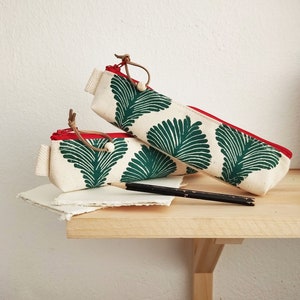 Eklektische Federmäppchen aus Canvas, Beutel mit Blockprint, Schreibwaren Tasche, Stiftehalter