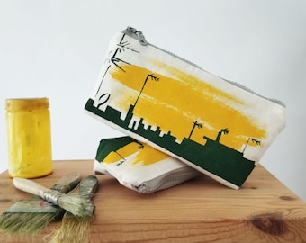 Stadtbild Reißverschlusstasche Handbemalt: Athens Dächer Kunst, Baumwollleinen-Kosmetiktasche (23 x 10 cm, langlebig, einzigartiges Geschenk)